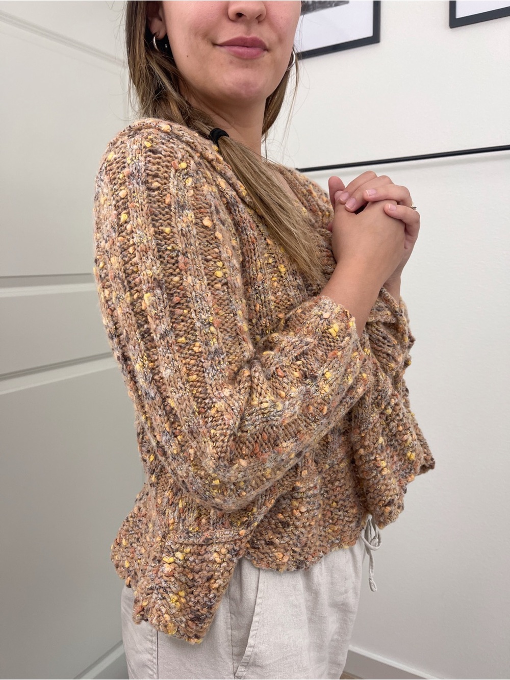 Ruby Rd. Wool Blend Chunky Speckled Ruffle Front Cardigan - Picture 8 of 8